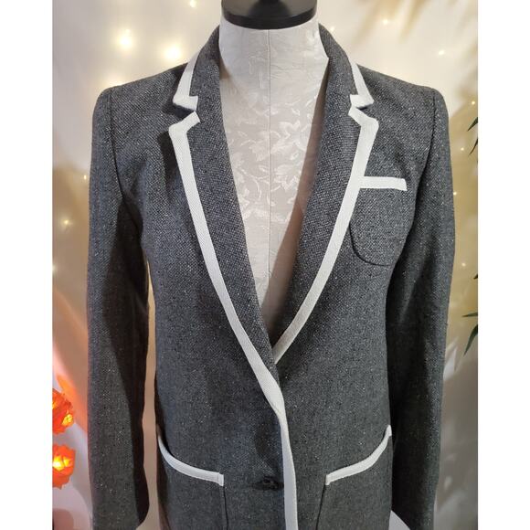Banana Republic NWT Hack ing Wool Blazer Jacket Womens Size 2 Petite Gray White - Picture 3 of 13